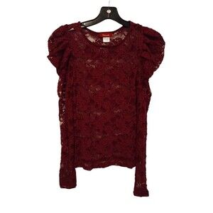Parhandle Maroon Lace balloon Shoulder long sleeve top